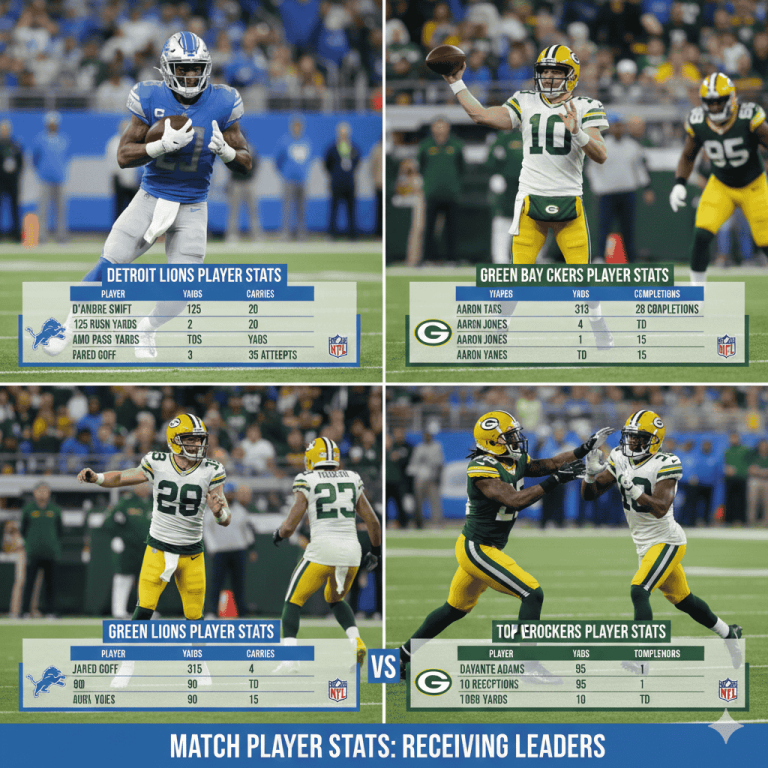 detroit lions vs green bay packers match player stats