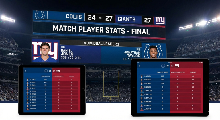 colts vs new york giants match player stats